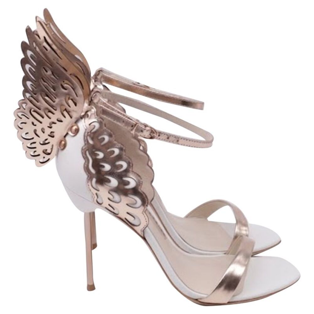 Sophia Webster Evangeline Wing-Detailed Sandal Heels in Rose Gold Leather
